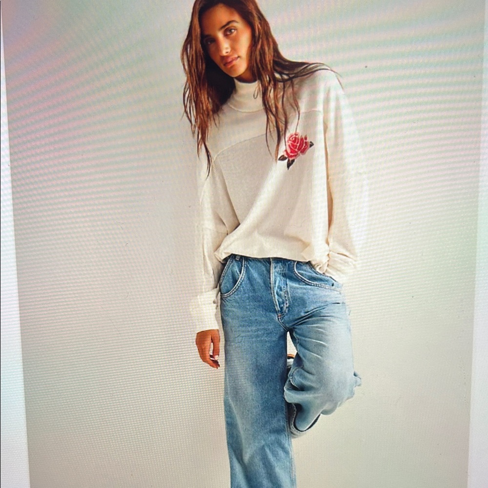 Free People We The Free Spanish Rose Waffle Tee Long Sleeve